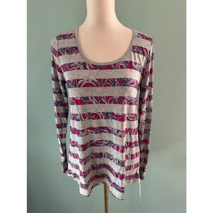 Women's LuLaRoe Lynnae Top Size S Gray Pink Paisley Long Sleeve